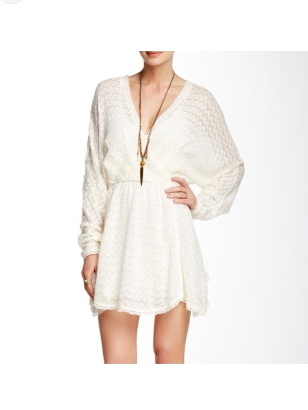 NWOT Free People Soft “Snug Bug”  Ivory Lace Knit mini Dress